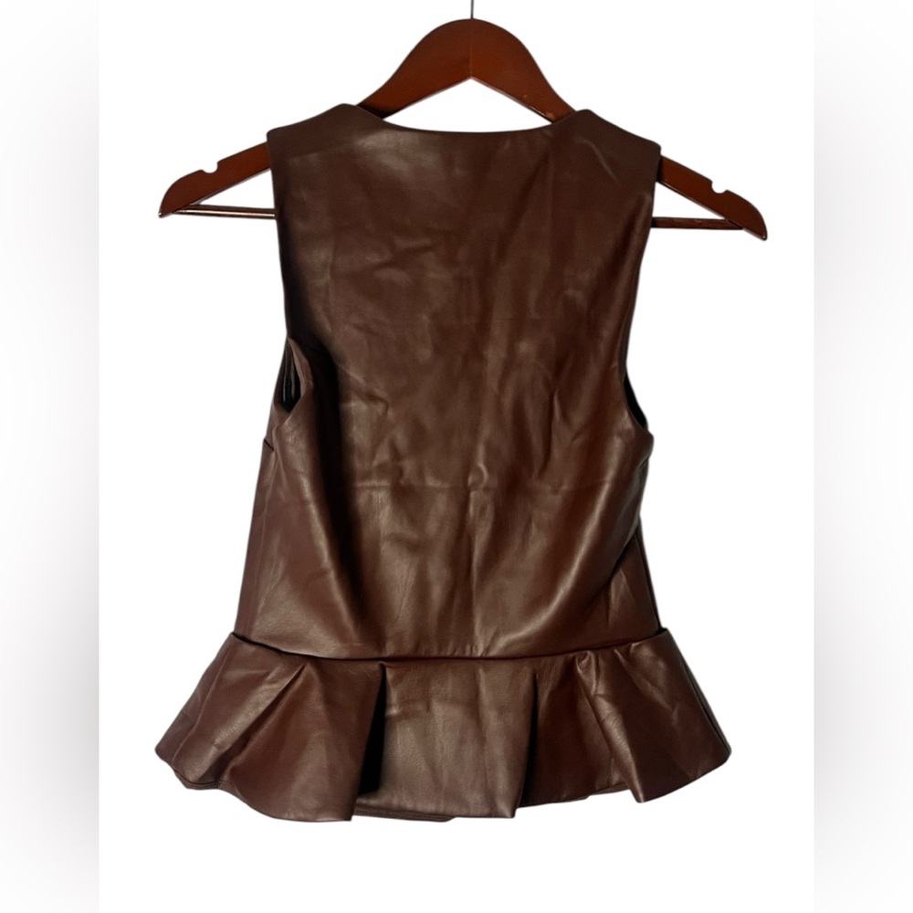 SOLD EXPRESS Body Contour Brown Faux Leather Crew Neck Peplum Tank Brown XS - Picture 5 of 8
